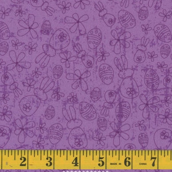 Easter Doodle on Lilac Quilting Fabric - 100% cotton -  BY THE 1/2 YARD