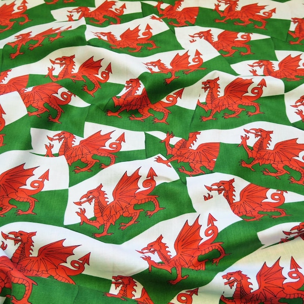 Welsh Flag by Nutex Quilting Fabric - 100% cotton -  1/2 YD CUTS - dragon print