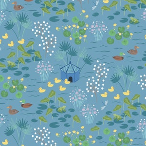 Duck Pond on Sky Blue by Lewis and Irene Quilting Fabric - 100% cotton -  1/2 YD CUTS