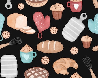 Tessuto per quilting con tema acquerello e pasticceria di Clementine & Fiona - 100% cotone - ottimo per lavori artigianali, ecc.