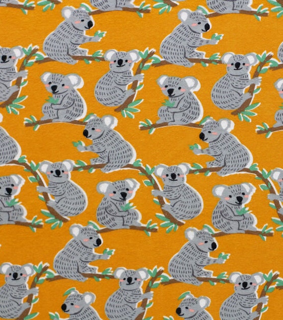 Koala Print on Orange - Flannel Fabric - 100% cotton -  BY THE 1/2 YARD Super Snuggle