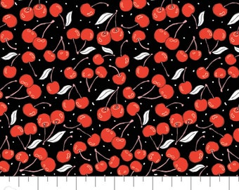 Feelin' Fruity Cherries on Black by Camelot Quilting Fabric - 100% cotton -  1/2 YD CUTS