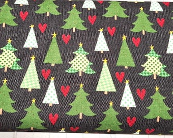 Christmas Tress on Black Quilting Fabric - 100% cotton - great for crafting, etc. - Sold by the 1/2 yard