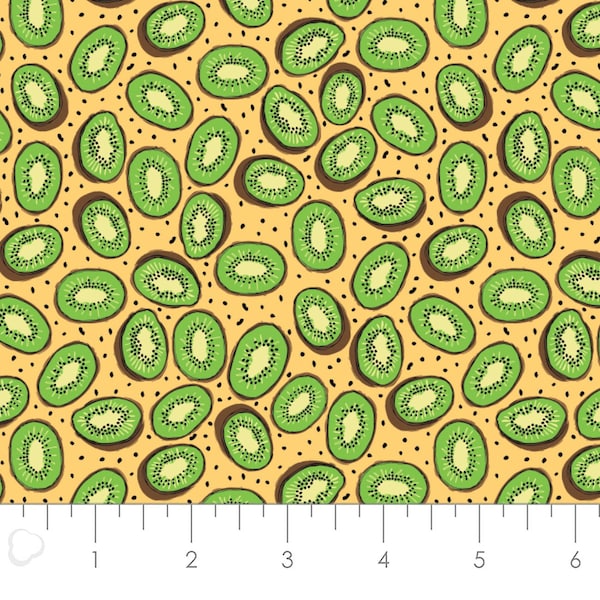 Feelin' Fruity Kiwis on Yellow by Camelot Quilting Fabric - 100% cotton -  1/2 YD CUTS