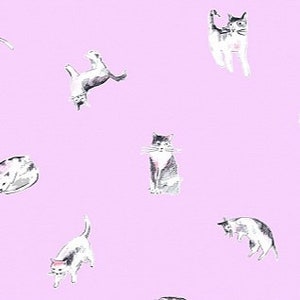 Meow Mix on Orchid Dear Stella Quilting Fabric - 100% cotton -  1/2 YD CUTS - cat print cotton fabric