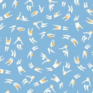 Swimmers on Blue by Dear Stella Quilting Fabric - 100% cotton -  1/2 YD CUTS
