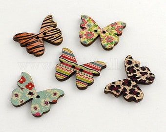 Butterfly Shape Wooden Buttons - Set of 6 - for scrapbooking, sewing, arts & crafts