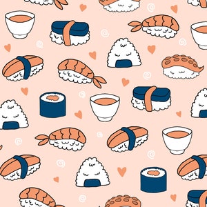 Sushilicious! by Clementine & Fiona Quilting Fabric - 100% cotton - great for crafting, etc. - Sold by the 1/2 yard