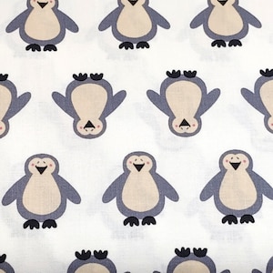 Penguins on White Quilting Fabric - 100% cotton -  1/2 YD CUTS