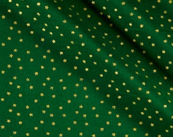Christmas Jewels Green & Gold Star Metallic Quilting Fabric by Santee Print Works - 100% cotton -  BY THE 1/2 YARD
