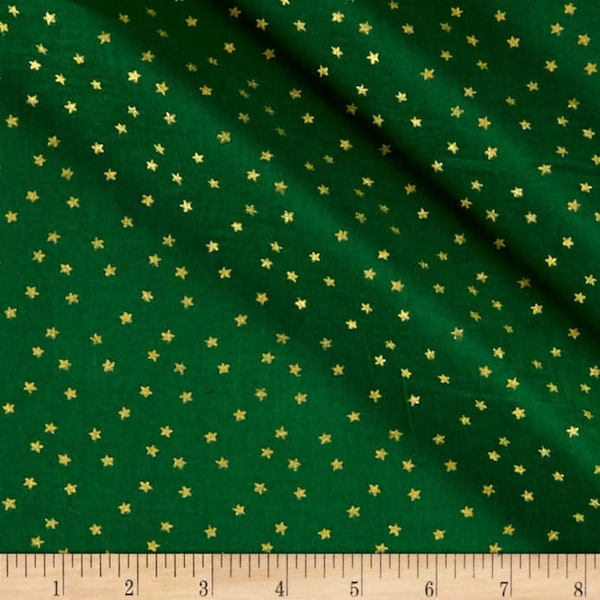 Christmas Jewels Green & Gold Star Metallic Quilting Fabric by Santee Print Works - 100% cotton -  BY THE 1/2 YARD