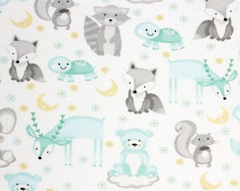 Sleepy Animals on Clouds Super Snuggle Nursery Flannel Fabric - 100% cotton - BY THE 1/2 YARD