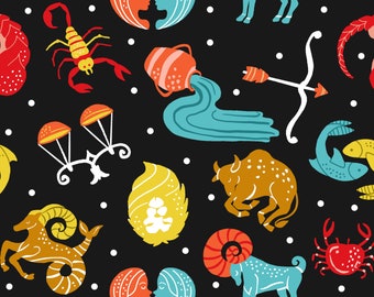 It's in the Stars Zodiac Toss by Clementine & Fiona Quilting Fabric - 100% cotton - by the 1/2 yard