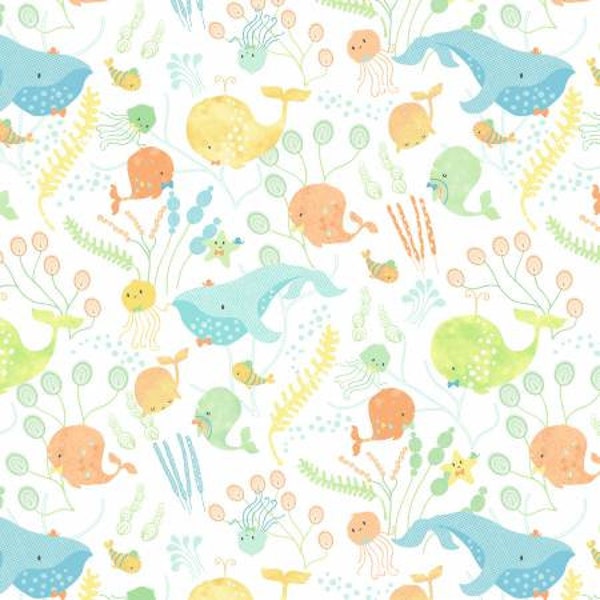 Ocean Buddies Nursery Quilting Fabric - 100% cotton -  1/2 YD CUTS