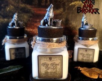 Bougie parfumée Big Bad Wolf – Le petit chaperon rouge contes à la cire de soja pot réutilisable décorative fait à la main cire de soja