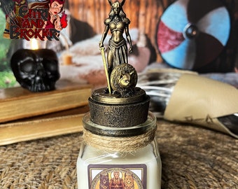 Freya Scented Candle, Warrior Goddess with Lynx Sword and Shield (Freyja) - mythological journey Inspired by Norse legends