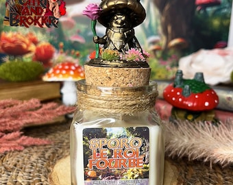 Scented candle “Sporo le roi Fourbe” Mushroom with soy wax reusable pot decorative handmade soy wax