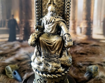 Resin figurine / statuette of Odin on his throne with spear Gungnir hugin munin Yggdrasil handmade decoration ragnar valhalla thor