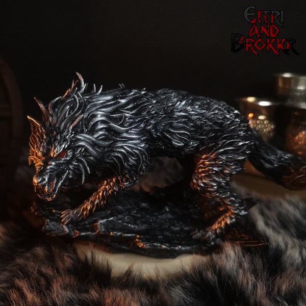 Figurine / Statuette of Fenrir son of Loki in resin on his rock from the world of the dead norse mythology viking decoration valhalla thor
