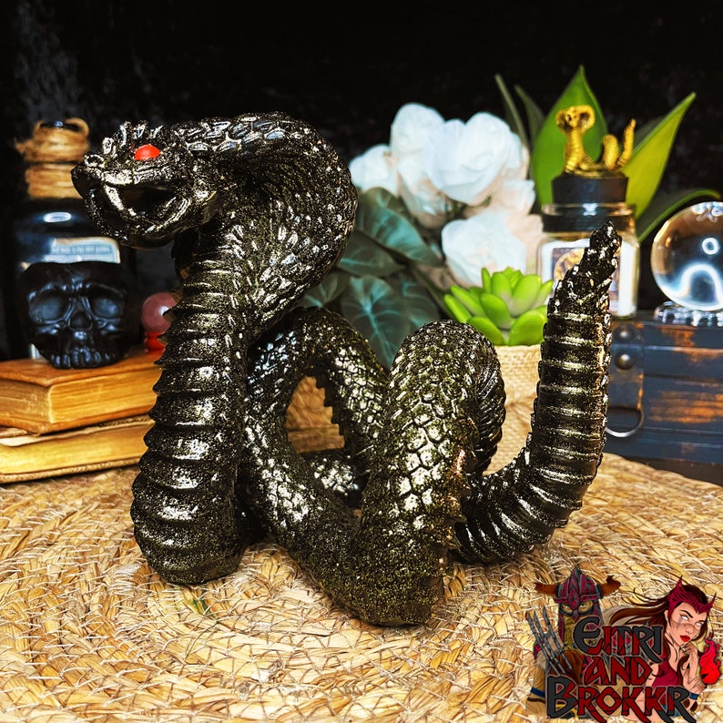 Black Cobra Snake With Gold Glitter Rattlesnake in Bronze-effect Resin ...