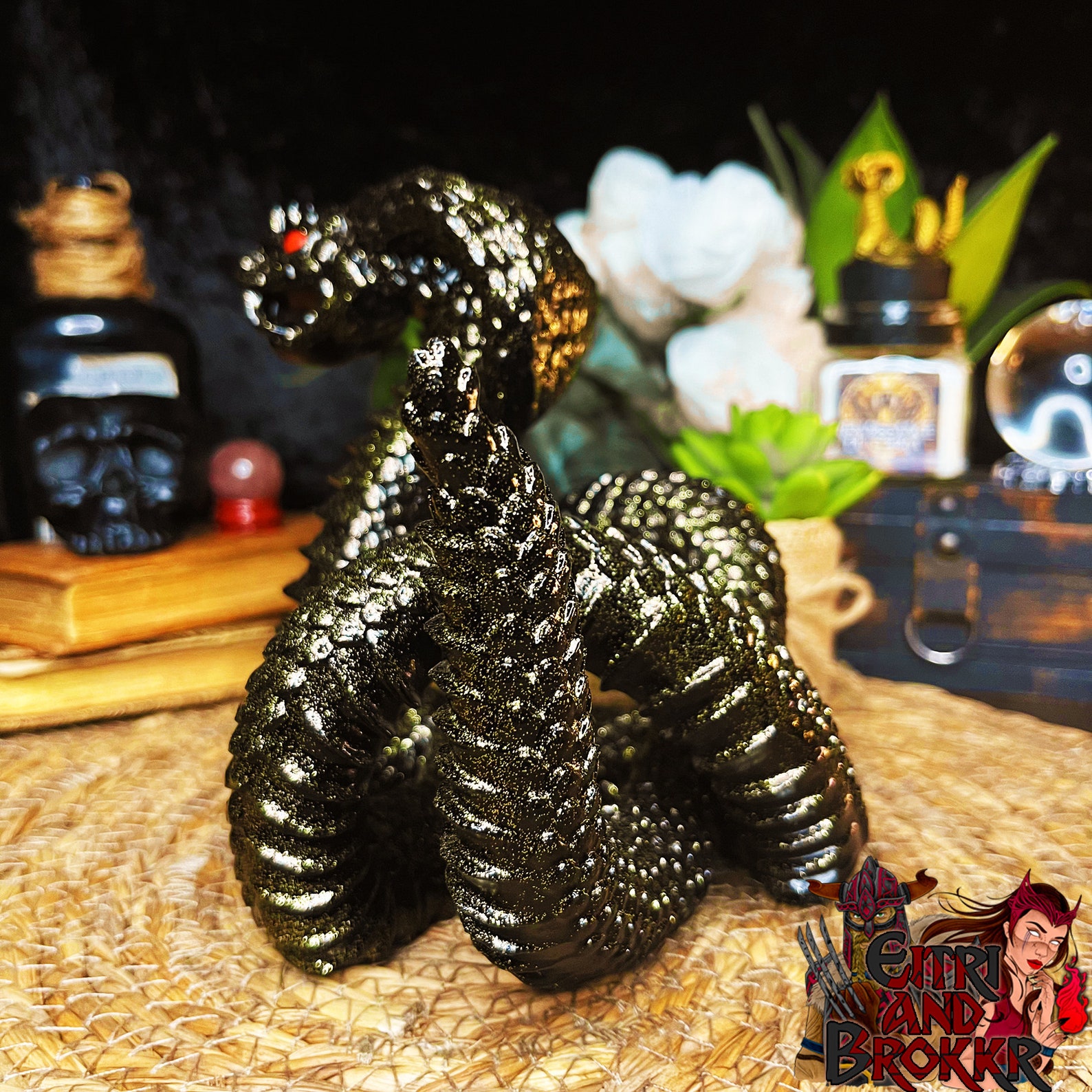 Black Cobra Snake With Gold Glitter Rattlesnake in Bronze-effect Resin ...