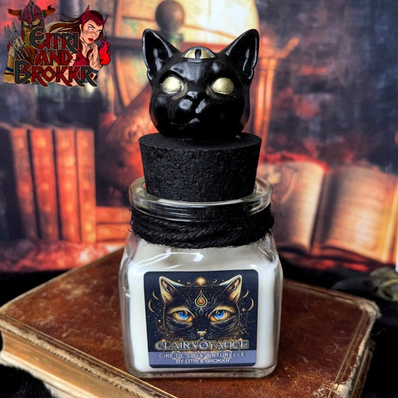 Bougie Clairvoyance, chat noir à trois yeux, cire de soja