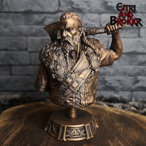 Viking Bust - Nordic Warrior after battle, Bronze colored resin statuette handmade decoration ragnar valhalla thor