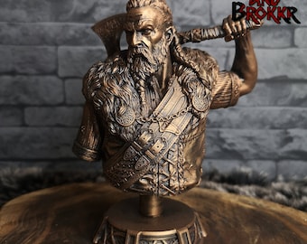 Viking Bust - Nordic Warrior after battle, Bronze colored resin statuette handmade decoration ragnar valhalla thor