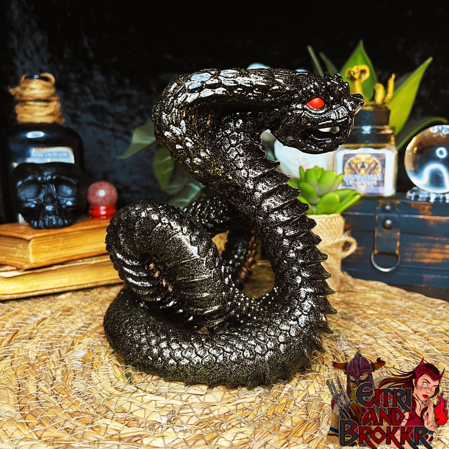 Black Cobra Snake With Gold Glitter Rattlesnake in Bronze-effect Resin ...