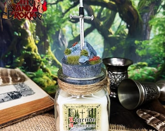Arthurian Legend Candle – Excalibur in the Stone, Ecological Soy Wax, Mystical Medieval Theme, Arthur and knights round table