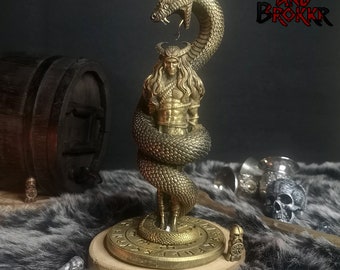 Figurka z żywicy przedstawiająca Lokiego z wężem wylewającym jad. Mitologia nordycka. Dekoracja wikińska. Ręcznie robiona. Thor z Walhalli.