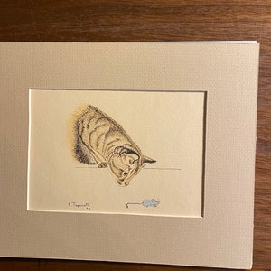 Cat and Mouse - Ink / Painted Picture 8&quot; x 10&quot; including Mat - E Tapscott #3 - Ready for you to Frame