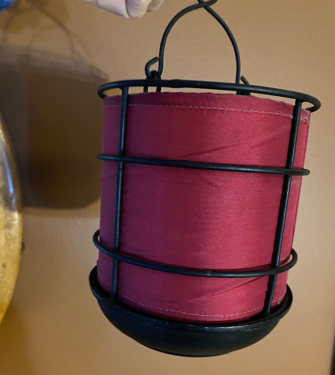 Hanging Votive Candle Lantern Red Shade With Black Metal Etsy