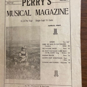 Perry&#39;s Musical Magazine - April 1940 Volume 1 - 59th Year - Sheetmusic - Articles  - Vintage etc