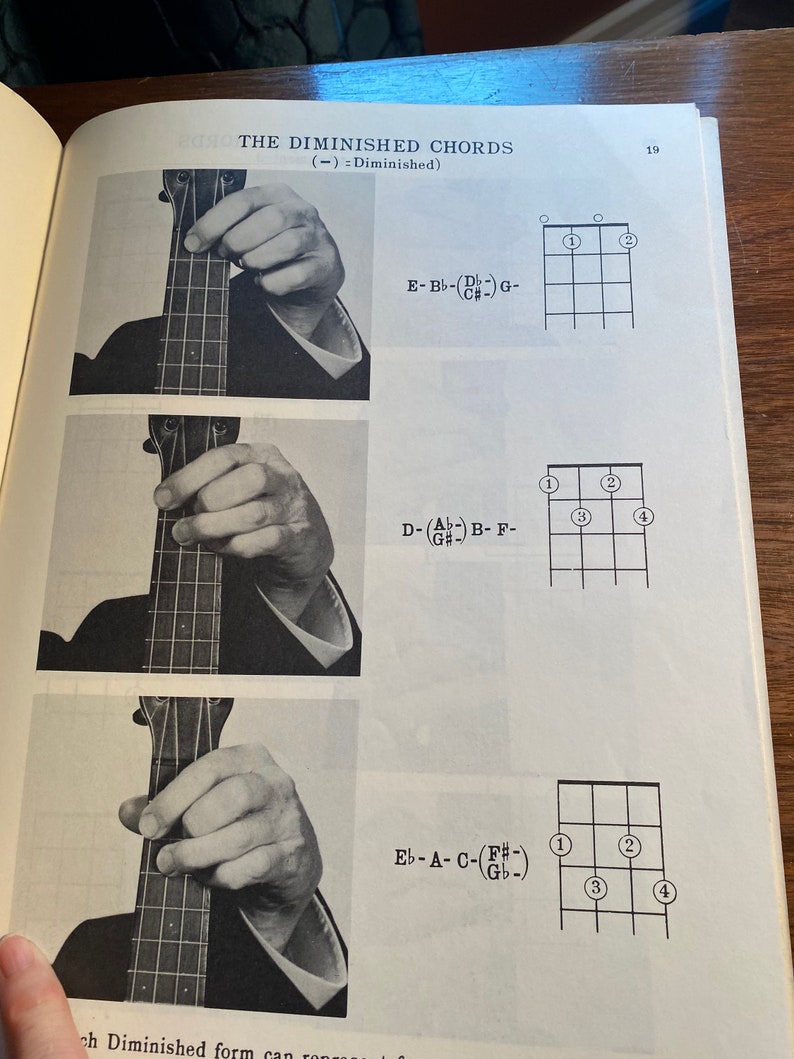 Diminished Hand Sign Ukulele Chords in Photo Diagram Form - Mel Bay - 1961 - Lessons / Music ...