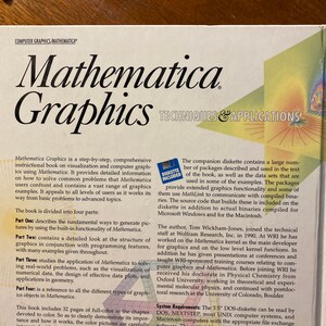 May include: A book cover with the title "Mathematica Graphics: Techniques & Applications". The cover features a colorful, abstract graphic design with a yellow, orange, and red color scheme. The book is a step-by-step guide to using Mathematica for visualization and computer graphics.