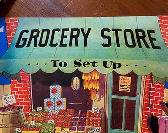 Grocery Store To Set Up - With Paper Dolls - Diorama -  Merrimack A9080 - Paper doll's and Three Dimensional Pop up Store with Accessories