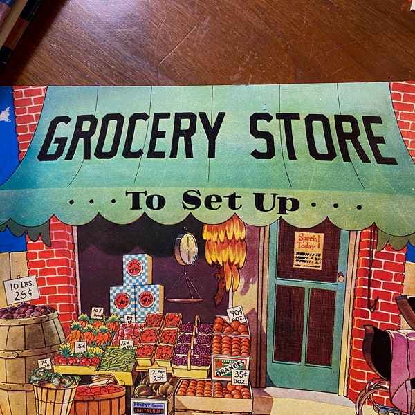 Grocery Store To Set Up - With Paper Dolls - Diorama -  Merrimack A9080 - Paper doll's and Three Dimensional Pop up Store with Accessories