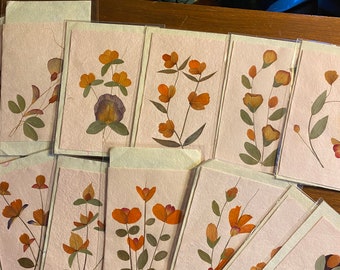 Pressed Flat Flower Foliage Blank Greeting Card - You personalize- New Unused - Pink Paper for Card, Ecru Envelope - HandMade 4" x 6" Choose