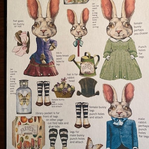 Easter Bunny Rabbits Farmers Market Series -  Paper Doll 4 Sheets - Moveable Legs - Puppet