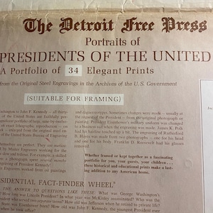 Presidents of the United States - 33 Prints From John Adams to John F. Kennedy - + Presidential Fact Finder Wheel + small book - 1978