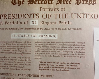 Presidents of the United States - 33 Prints From John Adams to John F. Kennedy - + Presidential Fact Finder Wheel + small book - 1978