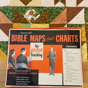 May include: A vintage Bible Maps and Charts book with an orange and black cover. The cover features illustrations of people and the text "for BETTER Teaching". The book is designed for adults and young people.