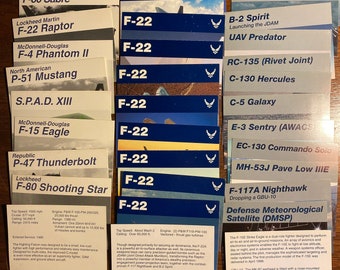USAF Collector Cards / Trading Cards  Airplane - Jets - Military Equipment - With Descriptions - Starting with WWII planes