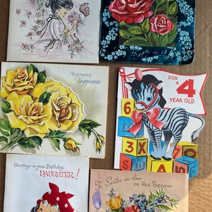 vintage Happy Birthday Cartes de vœux femme / fille - 6 modèles différents - Belle-sœur, fille, sweet sixteen, 4 ans, etc.