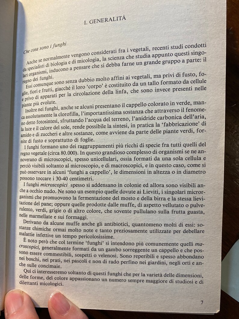 Puede incluir: Una p&aacute;gina de un libro sobre setas, con una ilustraci&oacute;n en blanco y negro de una seta con sombrero y pie. El texto de la p&aacute;gina est&aacute; en italiano y trata sobre las caracter&iacute;sticas de las setas.