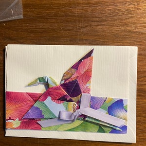 Origami Crane / Bird  Blank Greeting Card - Ready for personalization - 1995 New Unused - Ecru Paper for Card / Envelope - Hand Made 4" x 6"