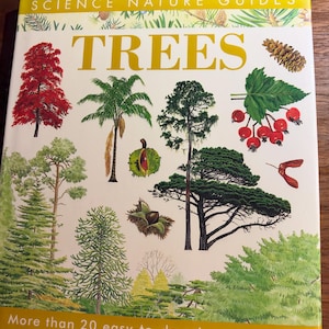 May include: A hardcover book titled Science Nature Guides Trees with a white cover featuring colorful illustrations of various trees, leaves, pinecones, and nuts. The bottom of the cover includes the text More than 20 easy-to-do science projects.