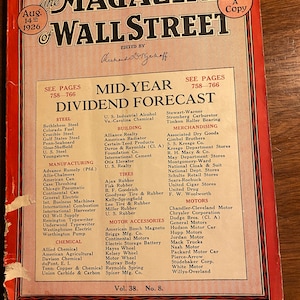 The Magazine Wall Street - Mid Year Dividend Forecast - 14.Aug 1926 - Stahl, Fertigung, Reifen, Motorzubehör usw