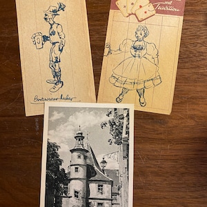Rothenburg Ansichtkaart en 2 Schetsen Duitsers - Promotionele Reclame Postkaart - 1955 - Muller Brunke, Grassau - Zwart & Wit